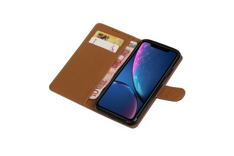 BAOHU Zakelijke Book Case Telefoonhoesje Geschikt voor de iPhone XR - Portemonnee Hoesje - Pasjeshouder Wallet Case -  Mocca