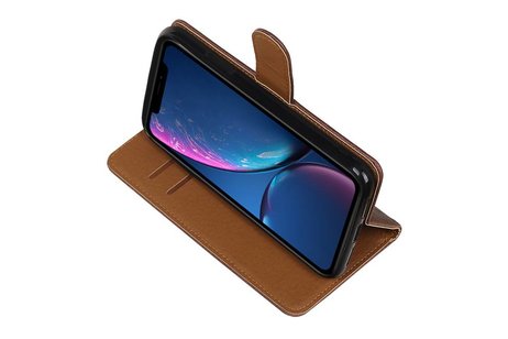 BAOHU Zakelijke Book Case Telefoonhoesje Geschikt voor de iPhone XR - Portemonnee Hoesje - Pasjeshouder Wallet Case -  Mocca