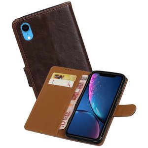 BAOHU Zakelijke Book Case Telefoonhoesje Geschikt voor de iPhone XR - Portemonnee Hoesje - Pasjeshouder Wallet Case -  Mocca