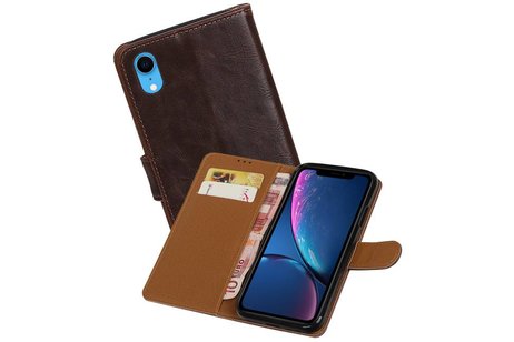 BAOHU Zakelijke Book Case Telefoonhoesje Geschikt voor de iPhone XR - Portemonnee Hoesje - Pasjeshouder Wallet Case -  Mocca