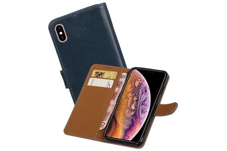 BAOHU Zakelijke Book Case Telefoonhoesje Geschikt voor de iPhone XS Max - Portemonnee Hoesje - Pasjeshouder Wallet Case - Blauw