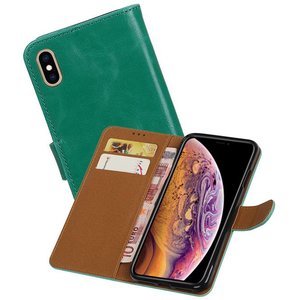 BAOHU Zakelijke Book Case Telefoonhoesje Geschikt voor de iPhone XS Max - Portemonnee Hoesje - Pasjeshouder Wallet Case - Groen