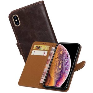 BAOHU Zakelijke Book Case Telefoonhoesje Geschikt voor de iPhone XS Max - Portemonnee Hoesje - Pasjeshouder Wallet Case - Mocca