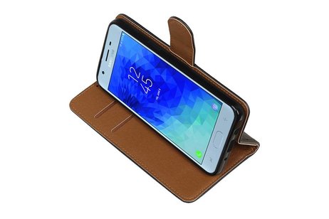 BAOHU Zakelijke Book Case Telefoonhoesje Geschikt voor de Samsung Galaxy J3 2018 - Portemonnee Hoesje - Pasjeshouder Wallet Case - Zwart