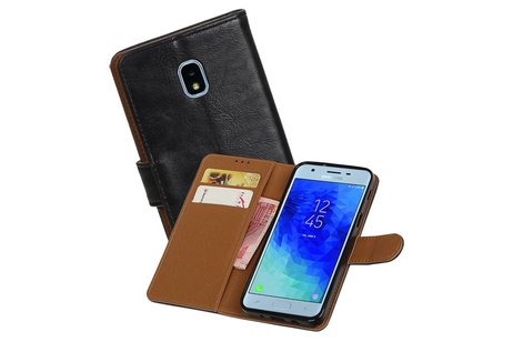 BAOHU Zakelijke Book Case Telefoonhoesje Geschikt voor de Samsung Galaxy J3 2018 - Portemonnee Hoesje - Pasjeshouder Wallet Case - Zwart