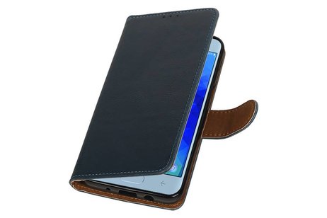 BAOHU Zakelijke Book Case Telefoonhoesje Geschikt voor de Samsung Galaxy J3 2018 - Portemonnee Hoesje - Pasjeshouder Wallet Case - Blauw