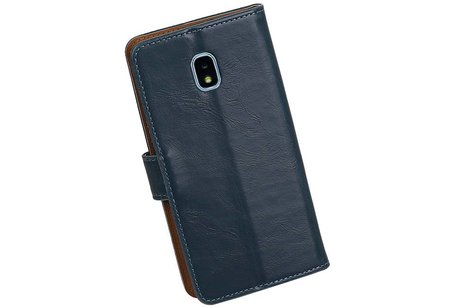 BAOHU Zakelijke Book Case Telefoonhoesje Geschikt voor de Samsung Galaxy J3 2018 - Portemonnee Hoesje - Pasjeshouder Wallet Case - Blauw