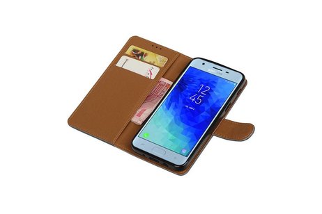 BAOHU Zakelijke Book Case Telefoonhoesje Geschikt voor de Samsung Galaxy J3 2018 - Portemonnee Hoesje - Pasjeshouder Wallet Case - Blauw