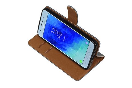 BAOHU Zakelijke Book Case Telefoonhoesje Geschikt voor de Samsung Galaxy J3 2018 - Portemonnee Hoesje - Pasjeshouder Wallet Case - Blauw