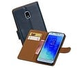 BAOHU Zakelijke Book Case Telefoonhoesje Geschikt voor de Samsung Galaxy J3 2018 - Portemonnee Hoesje - Pasjeshouder Wallet Case - Blauw