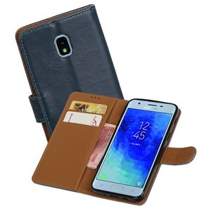 BAOHU Zakelijke Book Case Telefoonhoesje Geschikt voor de Samsung Galaxy J3 2018 - Portemonnee Hoesje - Pasjeshouder Wallet Case - Blauw