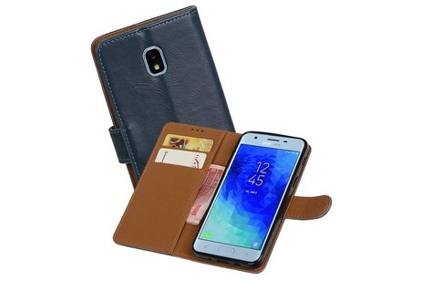 BAOHU Zakelijke Book Case Telefoonhoesje Geschikt voor de Samsung Galaxy J3 2018 - Portemonnee Hoesje - Pasjeshouder Wallet Case - Blauw