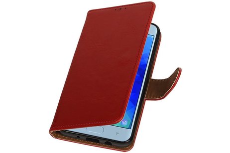BAOHU Zakelijke Book Case Telefoonhoesje Geschikt voor de Samsung Galaxy J3 2018 - Portemonnee Hoesje - Pasjeshouder Wallet Case - Rood