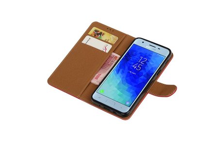 BAOHU Zakelijke Book Case Telefoonhoesje Geschikt voor de Samsung Galaxy J3 2018 - Portemonnee Hoesje - Pasjeshouder Wallet Case - Rood