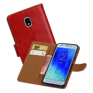 BAOHU Zakelijke Book Case Telefoonhoesje Geschikt voor de Samsung Galaxy J3 2018 - Portemonnee Hoesje - Pasjeshouder Wallet Case - Rood