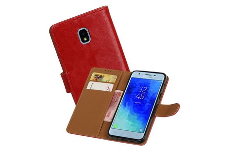 BAOHU Zakelijke Book Case Telefoonhoesje Geschikt voor de Samsung Galaxy J3 2018 - Portemonnee Hoesje - Pasjeshouder Wallet Case - Rood
