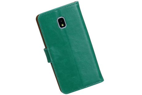 BAOHU Zakelijke Book Case Telefoonhoesje Geschikt voor de Samsung Galaxy J3 2018 - Portemonnee Hoesje - Pasjeshouder Wallet Case - Groen