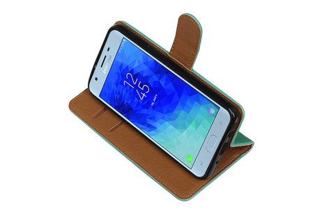BAOHU Zakelijke Book Case Telefoonhoesje Geschikt voor de Samsung Galaxy J3 2018 - Portemonnee Hoesje - Pasjeshouder Wallet Case - Groen