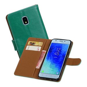 BAOHU Zakelijke Book Case Telefoonhoesje Geschikt voor de Samsung Galaxy J3 2018 - Portemonnee Hoesje - Pasjeshouder Wallet Case - Groen