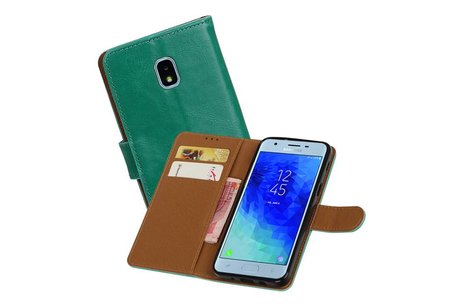 BAOHU Zakelijke Book Case Telefoonhoesje Geschikt voor de Samsung Galaxy J3 2018 - Portemonnee Hoesje - Pasjeshouder Wallet Case - Groen
