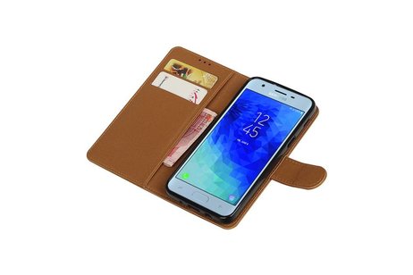 BAOHU Zakelijke Book Case Telefoonhoesje Geschikt voor de Samsung Galaxy J3 2018 - Portemonnee Hoesje - Pasjeshouder Wallet Case - Bruin