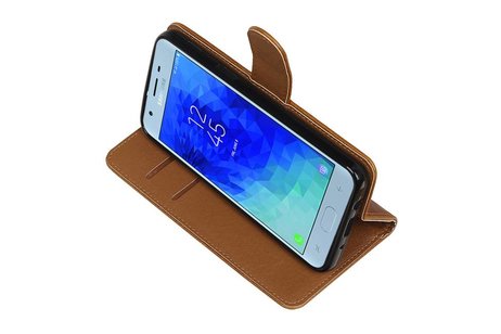 BAOHU Zakelijke Book Case Telefoonhoesje Geschikt voor de Samsung Galaxy J3 2018 - Portemonnee Hoesje - Pasjeshouder Wallet Case - Bruin
