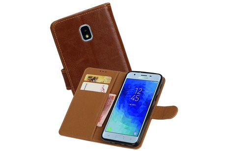 BAOHU Zakelijke Book Case Telefoonhoesje Geschikt voor de Samsung Galaxy J3 2018 - Portemonnee Hoesje - Pasjeshouder Wallet Case - Bruin