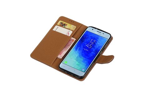 BAOHU Zakelijke Book Case Telefoonhoesje Geschikt voor de Samsung Galaxy J3 2018 - Portemonnee Hoesje - Pasjeshouder Wallet Case - Mocca