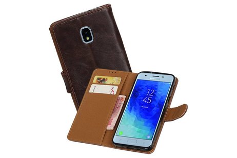 BAOHU Zakelijke Book Case Telefoonhoesje Geschikt voor de Samsung Galaxy J3 2018 - Portemonnee Hoesje - Pasjeshouder Wallet Case - Mocca