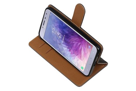 BAOHU Zakelijke Book Case Telefoonhoesje Geschikt voor de Samsung Galaxy J4 - Portemonnee Hoesje - Pasjeshouder Wallet Case - Zwart