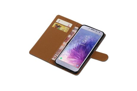 BAOHU Zakelijke Book Case Telefoonhoesje Geschikt voor de Samsung Galaxy J4 - Portemonnee Hoesje - Pasjeshouder Wallet Case - Blauw