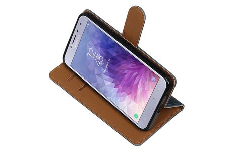 BAOHU Zakelijke Book Case Telefoonhoesje Geschikt voor de Samsung Galaxy J4 - Portemonnee Hoesje - Pasjeshouder Wallet Case - Blauw