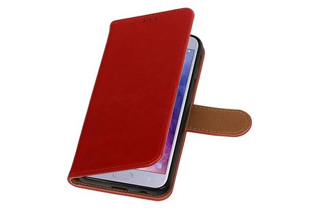 BAOHU Zakelijke Book Case Telefoonhoesje Geschikt voor de Samsung Galaxy J4 - Portemonnee Hoesje - Pasjeshouder Wallet Case - Rood