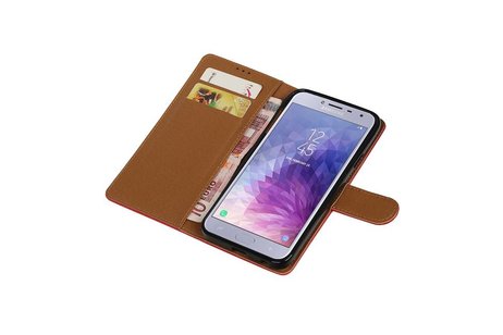 BAOHU Zakelijke Book Case Telefoonhoesje Geschikt voor de Samsung Galaxy J4 - Portemonnee Hoesje - Pasjeshouder Wallet Case - Rood