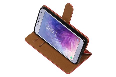 BAOHU Zakelijke Book Case Telefoonhoesje Geschikt voor de Samsung Galaxy J4 - Portemonnee Hoesje - Pasjeshouder Wallet Case - Rood