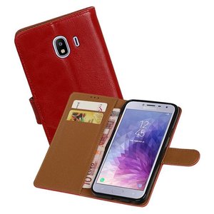 BAOHU Zakelijke Book Case Telefoonhoesje Geschikt voor de Samsung Galaxy J4 - Portemonnee Hoesje - Pasjeshouder Wallet Case - Rood