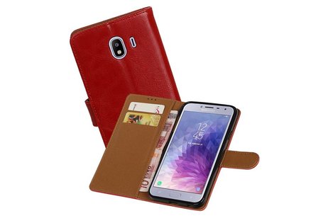 BAOHU Zakelijke Book Case Telefoonhoesje Geschikt voor de Samsung Galaxy J4 - Portemonnee Hoesje - Pasjeshouder Wallet Case - Rood