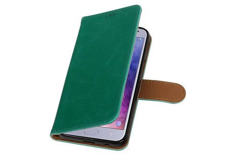 BAOHU Zakelijke Book Case Telefoonhoesje Geschikt voor de Samsung Galaxy J4 - Portemonnee Hoesje - Pasjeshouder Wallet Case - Groen