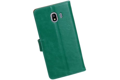 BAOHU Zakelijke Book Case Telefoonhoesje Geschikt voor de Samsung Galaxy J4 - Portemonnee Hoesje - Pasjeshouder Wallet Case - Groen