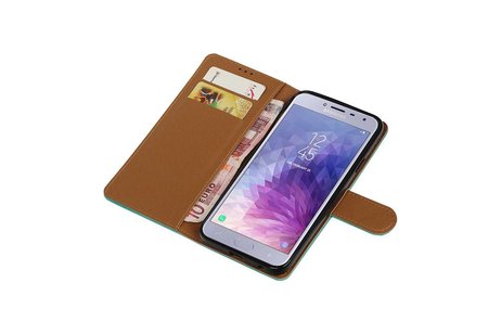 BAOHU Zakelijke Book Case Telefoonhoesje Geschikt voor de Samsung Galaxy J4 - Portemonnee Hoesje - Pasjeshouder Wallet Case - Groen