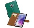 BAOHU Zakelijke Book Case Telefoonhoesje Geschikt voor de Samsung Galaxy J4 - Portemonnee Hoesje - Pasjeshouder Wallet Case - Groen