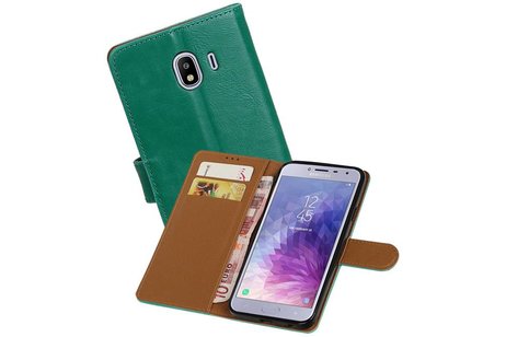 BAOHU Zakelijke Book Case Telefoonhoesje Geschikt voor de Samsung Galaxy J4 - Portemonnee Hoesje - Pasjeshouder Wallet Case - Groen