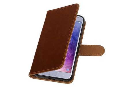 BAOHU Zakelijke Book Case Telefoonhoesje Geschikt voor de Samsung Galaxy J4 - Portemonnee Hoesje - Pasjeshouder Wallet Case - Bruin