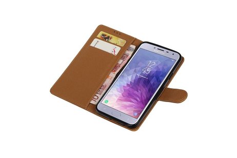 BAOHU Zakelijke Book Case Telefoonhoesje Geschikt voor de Samsung Galaxy J4 - Portemonnee Hoesje - Pasjeshouder Wallet Case - Bruin