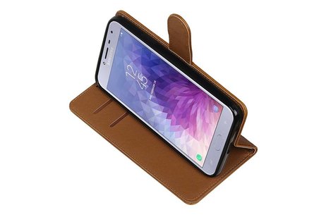 BAOHU Zakelijke Book Case Telefoonhoesje Geschikt voor de Samsung Galaxy J4 - Portemonnee Hoesje - Pasjeshouder Wallet Case - Bruin