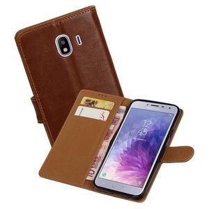 BAOHU Zakelijke Book Case Telefoonhoesje Geschikt voor de Samsung Galaxy J4 - Portemonnee Hoesje - Pasjeshouder Wallet Case - Bruin