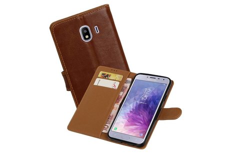 BAOHU Zakelijke Book Case Telefoonhoesje Geschikt voor de Samsung Galaxy J4 - Portemonnee Hoesje - Pasjeshouder Wallet Case - Bruin