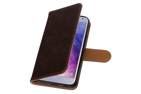 BAOHU Zakelijke Book Case Telefoonhoesje Geschikt voor de Samsung Galaxy J4 - Portemonnee Hoesje - Pasjeshouder Wallet Case - Mocca