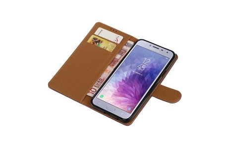 BAOHU Zakelijke Book Case Telefoonhoesje Geschikt voor de Samsung Galaxy J4 - Portemonnee Hoesje - Pasjeshouder Wallet Case - Mocca