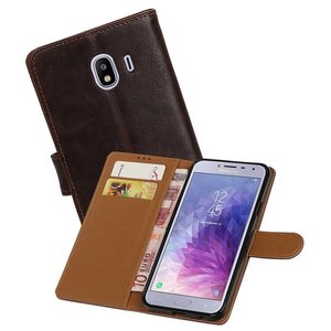 BAOHU Zakelijke Book Case Telefoonhoesje Geschikt voor de Samsung Galaxy J4 - Portemonnee Hoesje - Pasjeshouder Wallet Case - Mocca